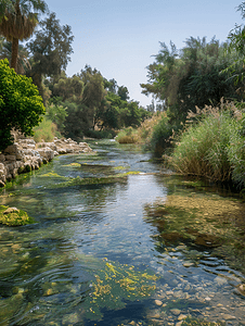 巴勒斯坦摄影照片_洗礼地附近的圣地约旦河