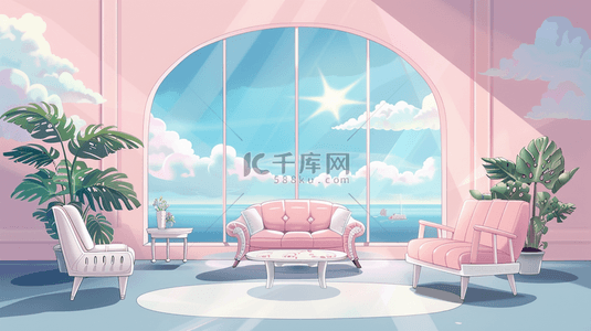 直播间字幕框背景图片_618粉色温馨室内家居直播间背景