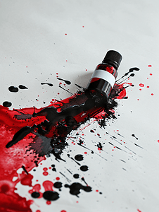 洒了一瓶黑色和红色的墨水