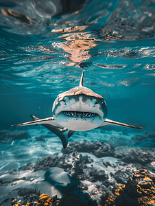 来势汹汹摄影照片_灰鲨准备在水下发起攻击