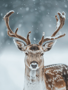 雪背景上的鹿肖像