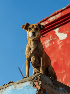 墨西哥屋顶上被遗弃的狗