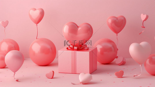 礼盒气球背景图片_爱心气球礼盒合成创意素材背景