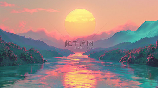 夕阳水面倒影合成创意素材背景