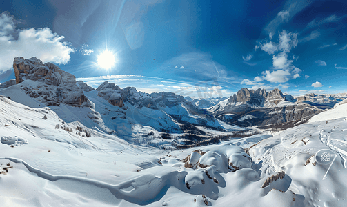 岩谷摄影照片_冬季无雪时多洛米蒂山脉的壮丽全景景观