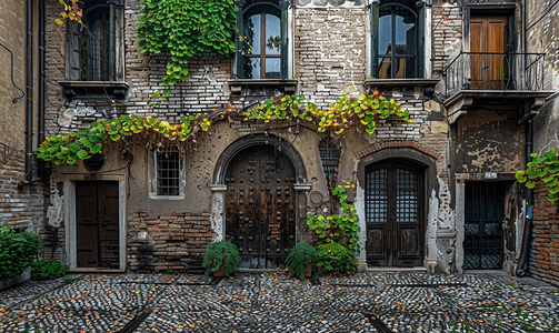 意大利街摄影照片_帕多瓦罗马大街的中世纪房屋