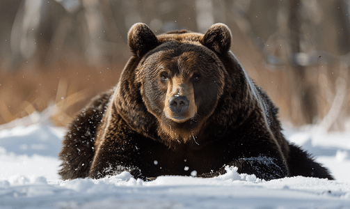 极性摄影照片_黑熊棕灰熊肖像在雪地里看着你
