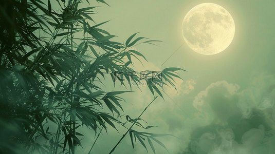 云层月亮背景图片_月亮竹子云层合成创意素材背景