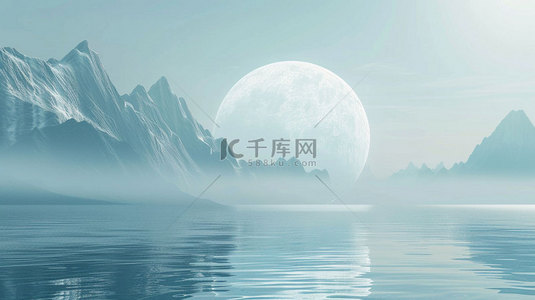 山峰湖泊月亮合成创意素材背景
