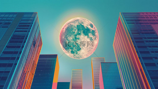 创意城市背景背景图片_城市月亮特写合成创意素材背景