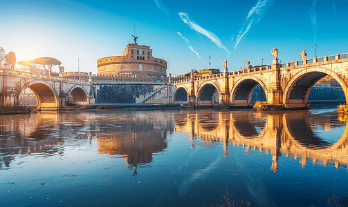 圣天使桥和圣天使城堡在罗马