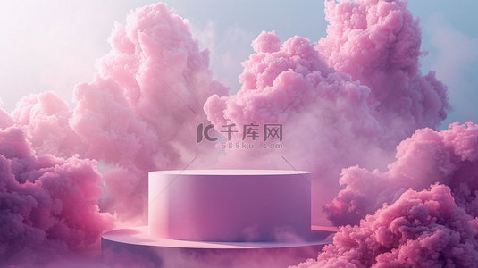 云朵写实背景图片_粉色展台云朵合成创意素材背景
