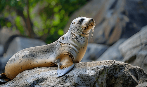 一只海豹在岩石上休息