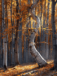 山毛榉森林和弯曲的树