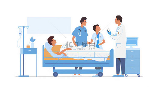 医生个人介绍背景图片_病床医生卡通合成创意素材背景