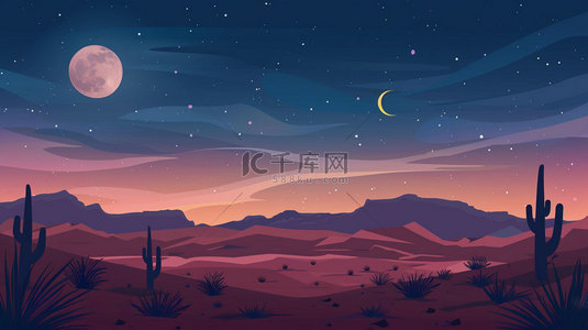 沙漠夜空月亮合成创意素材背景