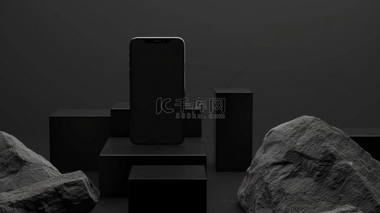 黑色展台手机合成创意素材背景