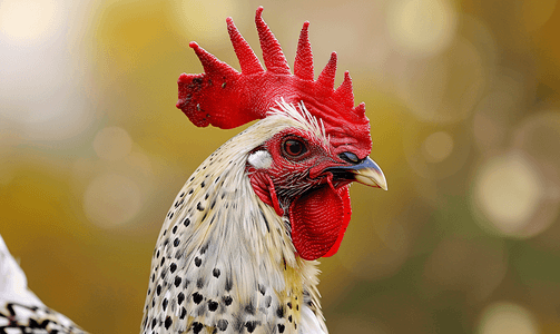 免费红包摄影照片_白色和黑色羽毛的鸡红色喙和梳子农场动物