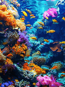 五彩斑斓的礁石水下景观鱼类和珊瑚