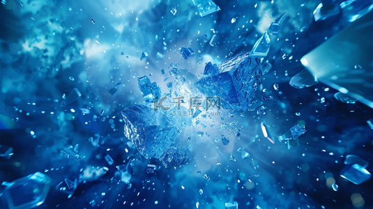冰块背景素材背景图片_蓝色冰块破碎合成创意素材背景