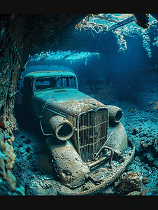世界摄影照片_红海二战沉船内的旧车