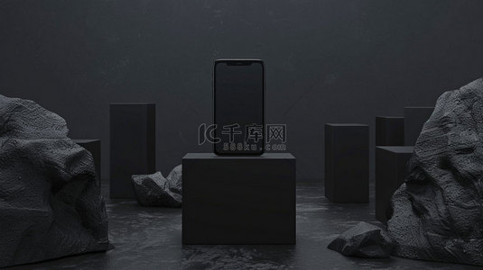 黑色展台手机合成创意素材背景
