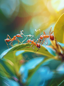 植物上的宏观红蚂蚁