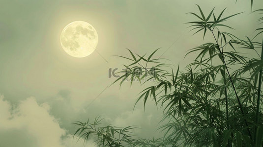 月亮竹子云层合成创意素材背景