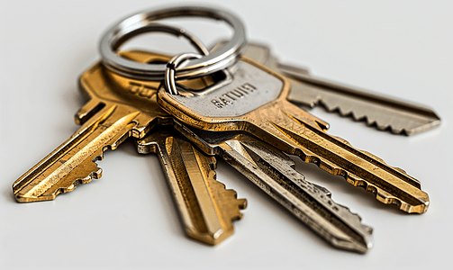 一串钥匙摄影照片_戒指和钥匙链上的一串钥匙