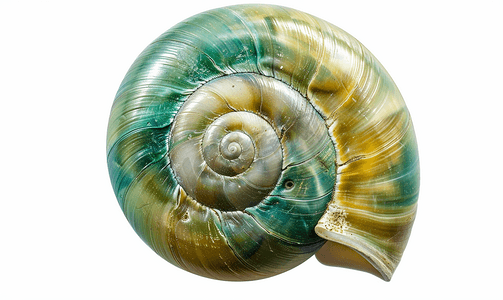 蜗牛的背景摄影照片_分离的海软体动物蜗牛的绿色螺旋壳