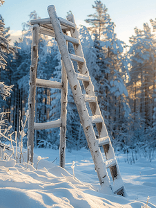 圣诞节的夜晚摄影照片_冬天的拉普兰木梯
