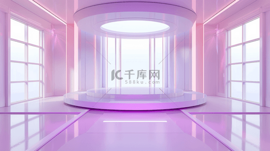 618粉紫色3D直播间室内大窗空间设计