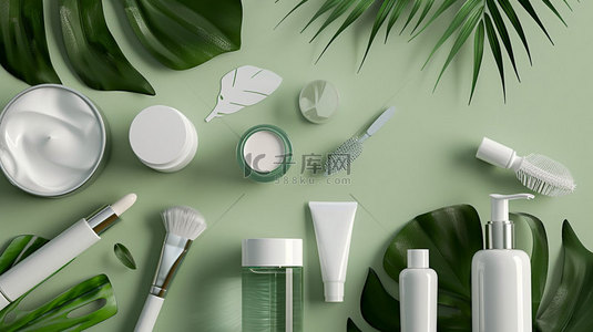 展台化妆品绿植合成创意素材背景