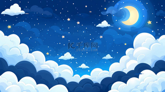 月亮湾酒店背景图片_云朵月亮繁星合成创意素材背景