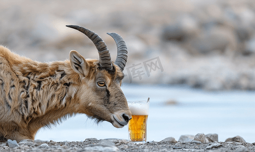 污视频长时间摄影照片_鹿羱羊长角羊斯坦博克喝酒时
