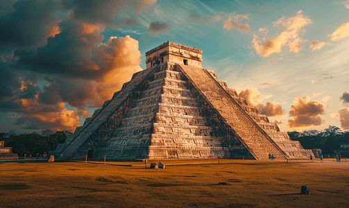 文明礼貌古代摄影照片_奇琴伊察的库库尔坎神庙又名墨西哥尤卡坦半岛的库库尔坎金字塔