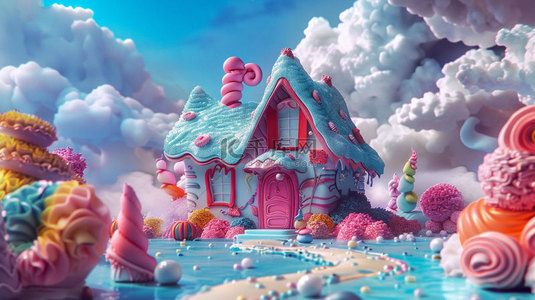 创意房屋背景图片_冰淇淋房屋云层合成创意素材背景