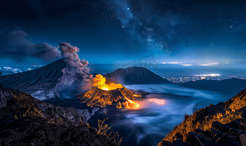 火火山爆发摄影照片_巴厘岛阿贡伊真火山爆发
