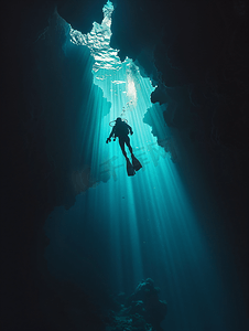中鱼摄影照片_天然井洞穴在坑中潜水