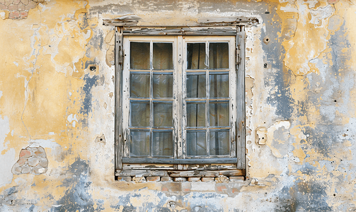 欧洲老城旧脏木窗和墙壁