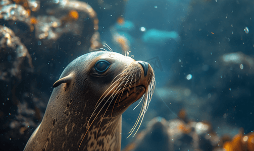 海狮海豹在水下撤离时潜水加拉帕戈斯群岛