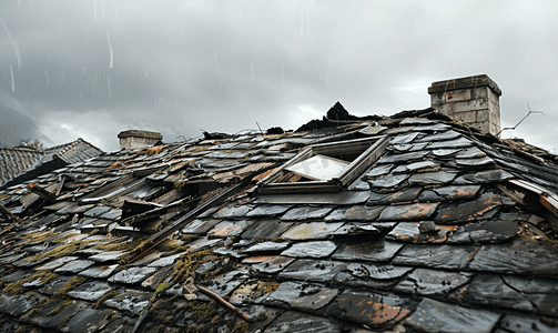 暴风雨期间屋顶被大风损坏