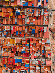 古埃尔公园长椅摄影照片_玻利维亚埃尔阿尔托和拉巴斯的红色建筑鸟瞰图