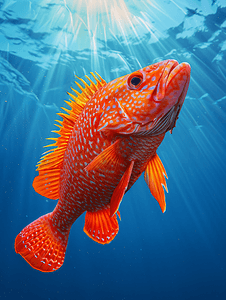 海洋上孤立的红色彩色石斑鱼