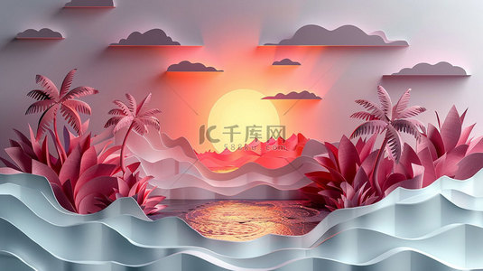 创意海滩素材背景图片_夏日海滩纸片合成创意素材背景