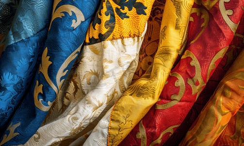 矢量复古花纹摄影照片_中世纪织物抽象颜色标志特写