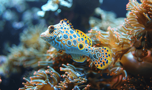 彩色鲀鱼和珊瑚