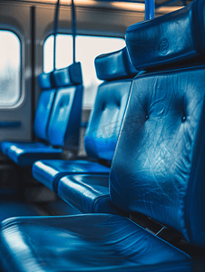 服务窗口摄影照片_火车上的蓝色皮革座椅