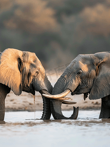 南非克鲁格公园泳池边喝酒的大象打架