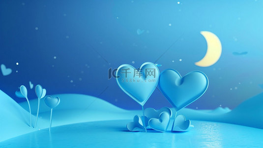 蓝色月亮背景图片_蓝色月亮爱心合成创意素材背景